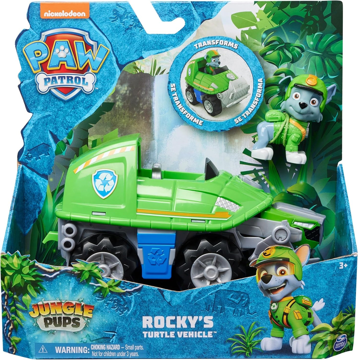 Paw Patrol Jungle Pups, veículo Rocky Snapping Turtle, caminhão de brinquedo com figura de ação colecionável, brinquedos infantis para meninos e meninas de 3 anos ou mais