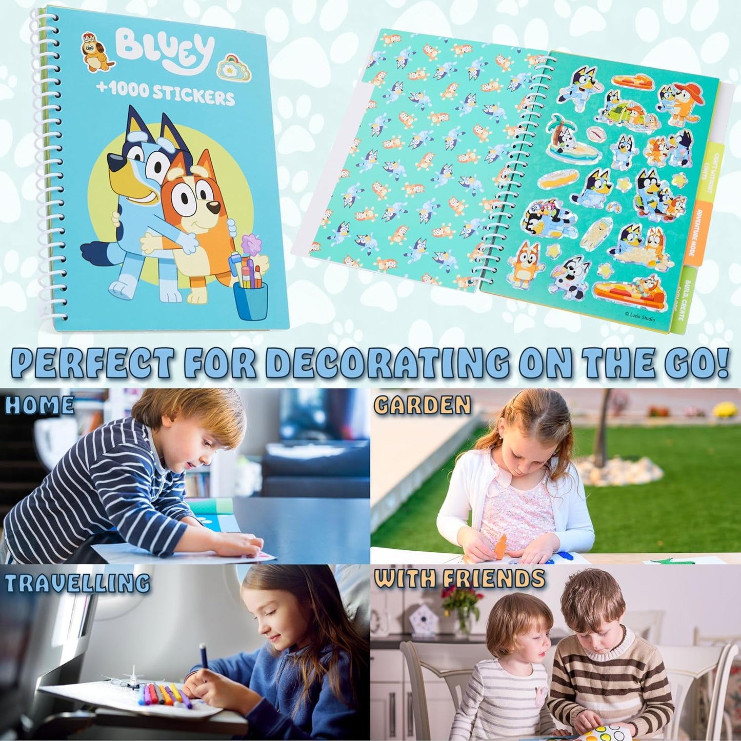 Bluey Libro de pegatinas para niños con 28 hojas de pegatinas, más de 1000 pegatinas para álbumes de recortes, juego de actividades artísticas, regalos para niños