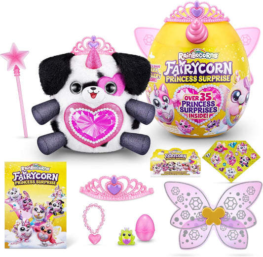 Rainbocorns Fairycorn Princess Série 6 Royalle the Dalmatian - Pelúcia colecionável - Surpresas mágicas da princesa fada, animal de pelúcia de pelúcia, adesivos