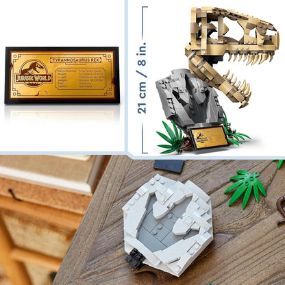 LEGO Fósseis de dinossauro Jurassic World: brinquedo de caveira T. rex para meninos, meninas e crianças de 9 anos ou mais, kit de modelo de esqueleto 3D com mandíbula de abertura