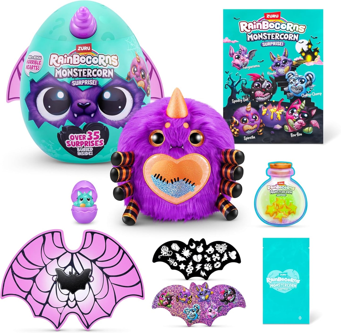 Rainbocorns ZURU Monstercorn Surprise, Spider, por ZURU Surprise Unboxing Soft Toy, Fantasy Monster presentes para meninas, brincadeira imaginária com acessórios vestíveis