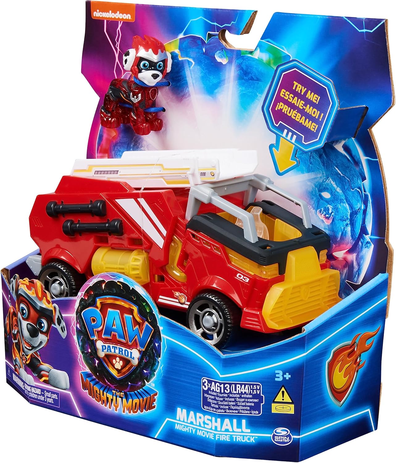 Paw Patrol: The Mighty Movie, brinquedo de caminhão de bombeiros com boneco de ação Marshall Mighty Pups, luzes e sons, brinquedos infantis para meninos e meninas 3+