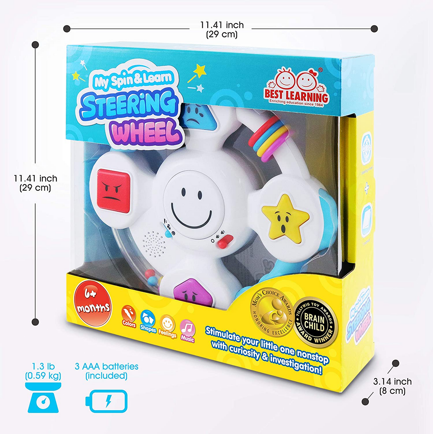 BEST LEARNING My Spin & Learn Steering Wheel - Brinquedos educativos interativos para crianças de 6 a 36 meses de idade - Jogo de cores, formas, emoções e música para bebês