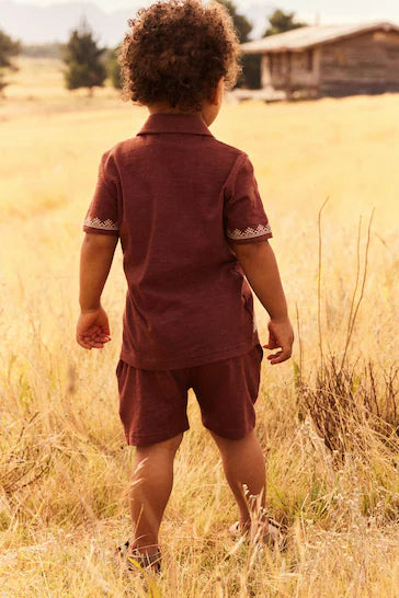 |Boy| Conjunto De Camisa e Shorts Com Estampa de manga curta marrom ferrugem (3 meses a 7 anos)