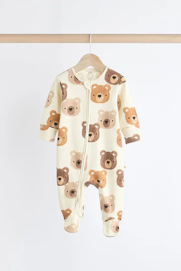 |BabyBoy| Conjunto De 4 Pijamas Para Bebê 100% Algodão Com Zíper - Urso Marrom-Amarelado (0 meses a 2 anos)