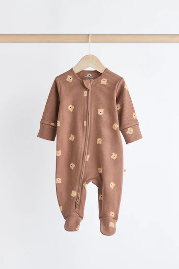 |BabyBoy| Conjunto De 4 Pijamas Para Bebê 100% Algodão Com Zíper - Urso Marrom-Amarelado (0 meses a 2 anos)