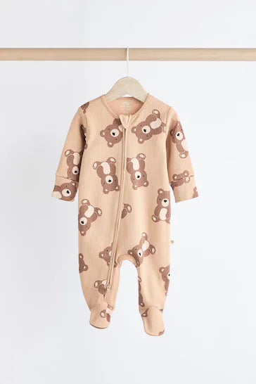 |BabyBoy| Conjunto De 4 Pijamas Para Bebê 100% Algodão Com Zíper - Urso Marrom-Amarelado (0 meses a 2 anos)