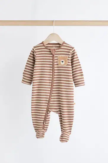 |BabyBoy| Conjunto De 4 Pijamas Para Bebê 100% Algodão Com Zíper - Urso Marrom-Amarelado (0 meses a 2 anos)