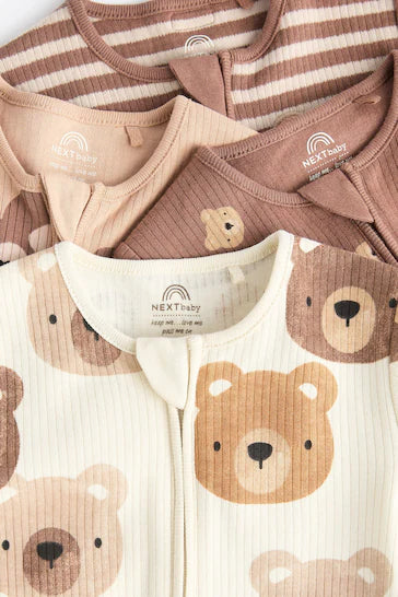 |BabyBoy| Conjunto De 4 Pijamas Para Bebê 100% Algodão Com Zíper - Urso Marrom-Amarelado (0 meses a 2 anos)