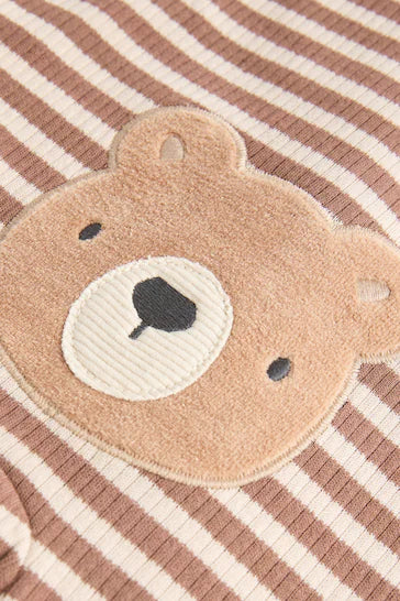 |BabyBoy| Conjunto De 4 Pijamas Para Bebê 100% Algodão Com Zíper - Urso Marrom-Amarelado (0 meses a 2 anos)