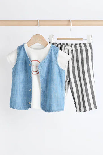 |Girl| Conjunto De Calça e Colete Jeans Para Bebê (0 meses a 2 anos)