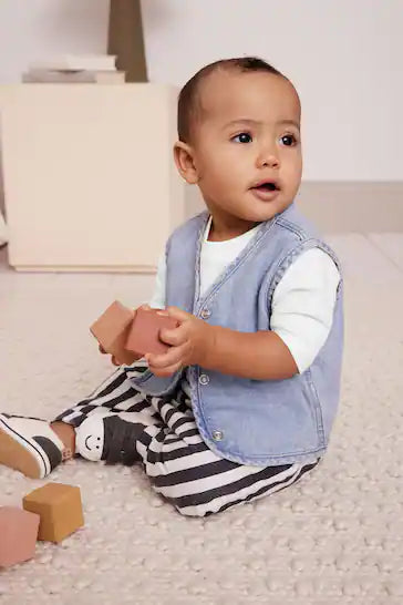 |Girl| Conjunto De Calça e Colete Jeans Para Bebê (0 meses a 2 anos)