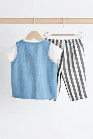 |Girl| Conjunto De Calça e Colete Jeans Para Bebê (0 meses a 2 anos)