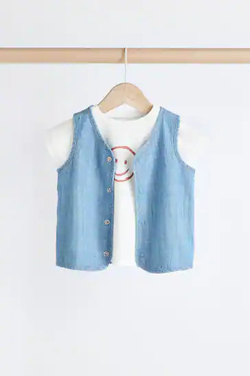 |Girl| Conjunto De Calça e Colete Jeans Para Bebê (0 meses a 2 anos)