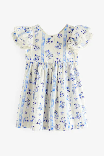 |Girl| Vestido Floral Azul Manga Anjo (3 meses a 8 anos)