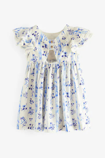 |Girl| Vestido Floral Azul Manga Anjo (3 meses a 8 anos)