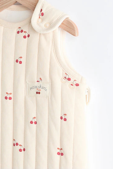 |BabyGirl| Saco De Dormir Bebê 2,5 Tog 100% Algodão - Cereja Acolchoada Natural