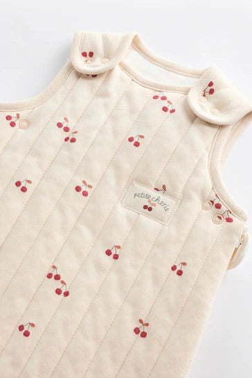 |BabyGirl| Saco De Dormir Bebê 2,5 Tog 100% Algodão - Cereja Acolchoada Natural