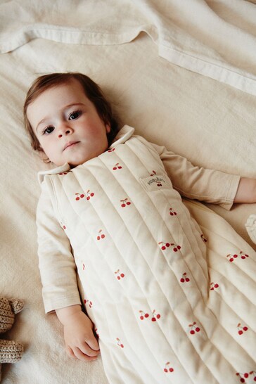 |BabyGirl| Saco De Dormir Bebê 2,5 Tog 100% Algodão - Cereja Acolchoada Natural