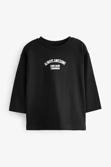 |Boy| Camiseta Semi Lisa De Manga Comprida 100% Algodão - Slogan Preto (3 meses a 7 anos)