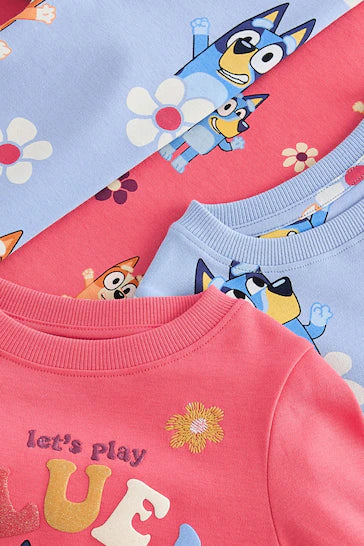 |Girl| Pacote De 2 Pijamas Com Licença Bluey Azul/Vermelho (9 meses a 8 anos)