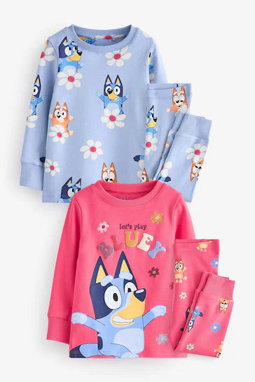 |Girl| Pacote De 2 Pijamas Com Licença Bluey Azul/Vermelho (9 meses a 8 anos)