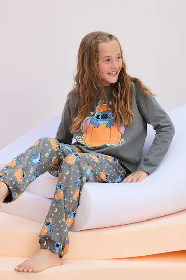 |BigGirl| Pijama Lilo & Stitch Cinza Carvão 100% Algodão Com Licença De Halloween (3 a 16 anos)