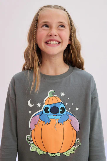 |BigGirl| Pijama Lilo & Stitch Cinza Carvão 100% Algodão Com Licença De Halloween (3 a 16 anos)