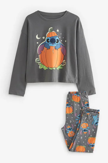 |Niña Grande| Pijama Lilo &amp; Stitch Gris Carbón 100% Algodón con Licencia de Halloween (Edades 3 a 16)