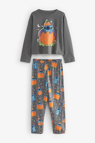 |Niña Grande| Pijama Lilo &amp; Stitch Gris Carbón 100% Algodón con Licencia de Halloween (Edades 3 a 16)