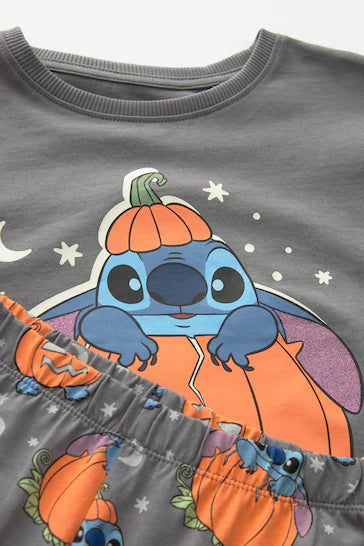 |Niña Grande| Pijama Lilo &amp; Stitch Gris Carbón 100% Algodón con Licencia de Halloween (Edades 3 a 16)