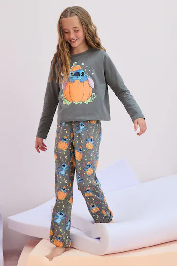 |Niña Grande| Pijama Lilo &amp; Stitch Gris Carbón 100% Algodón con Licencia de Halloween (Edades 3 a 16)