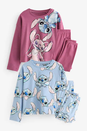 |NiñaGrande| Pack de 2 pijamas con licencia Lilo &amp; Stitch azul/morado (de 3 a 16 años)