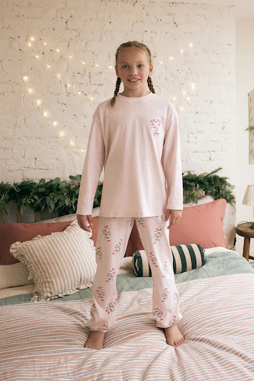 |BigGirl| Pijama Rosa/Creme 100% Algodão Doce (3 a 16 anos)