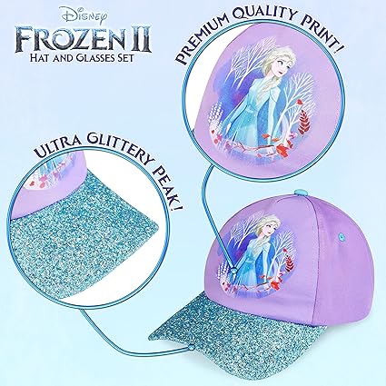 Disney Girls Sunglasses and Baseball Cap Set, Adjustable Sun Hat 100% UV Sunglasses - Girls Gifts