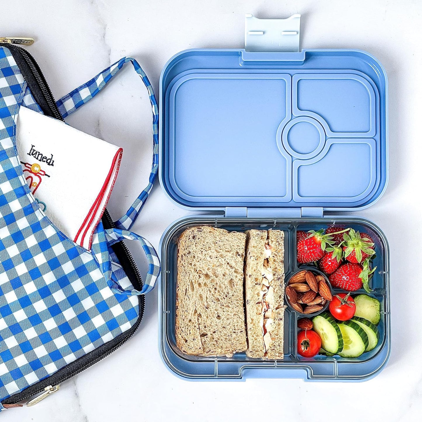 yumbox Recipiente de lancheira Bento à prova de vazamentos Panino para crianças e adultos (azul turvo (bandeja Panther))