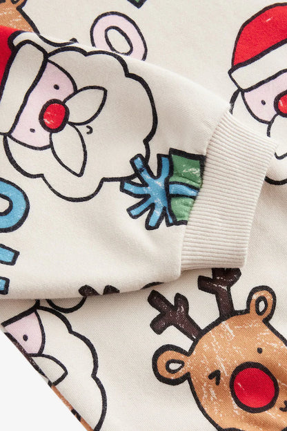 |Boy|Conjunto De Moletom e Leggings De Natal Com Estampa Creme Ecru (3 meses a 7 anos)