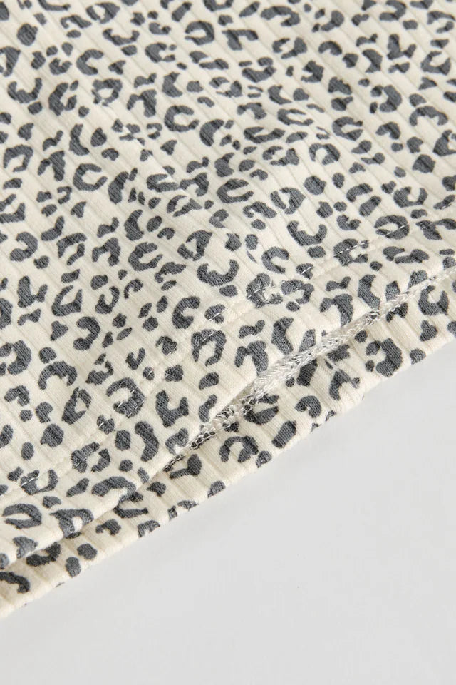 |BabyGirl| Colete e Leggings De Malha Com Estampa De Leopardo Cinza Para Bebê 100% Algodão manga comprida