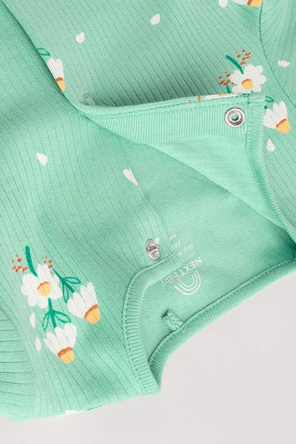 |BabyGirl| Macacão De Dormir 100% Algodão Floral Verde Para Bebês, Pacote Com 4 Unidades (0 a 2 anos)