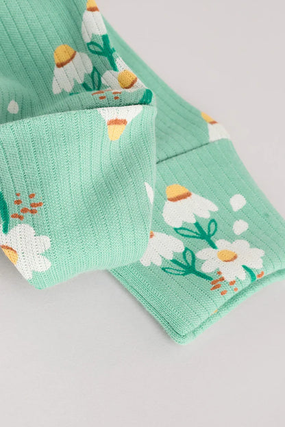 |BabyGirl| Macacão De Dormir 100% Algodão Floral Verde Para Bebês, Pacote Com 4 Unidades (0 a 2 anos)