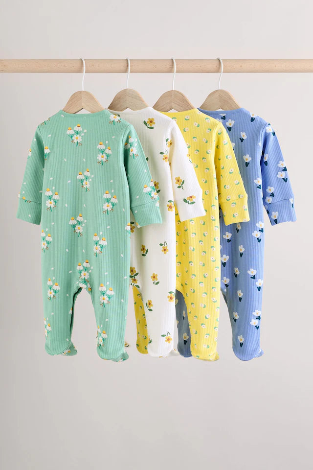 |BabyGirl| Macacão De Dormir 100% Algodão Floral Verde Para Bebês, Pacote Com 4 Unidades (0 a 2 anos)