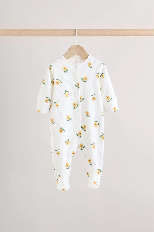 |BabyGirl| Macacão De Dormir 100% Algodão Floral Verde Para Bebês, Pacote Com 4 Unidades (0 a 2 anos)