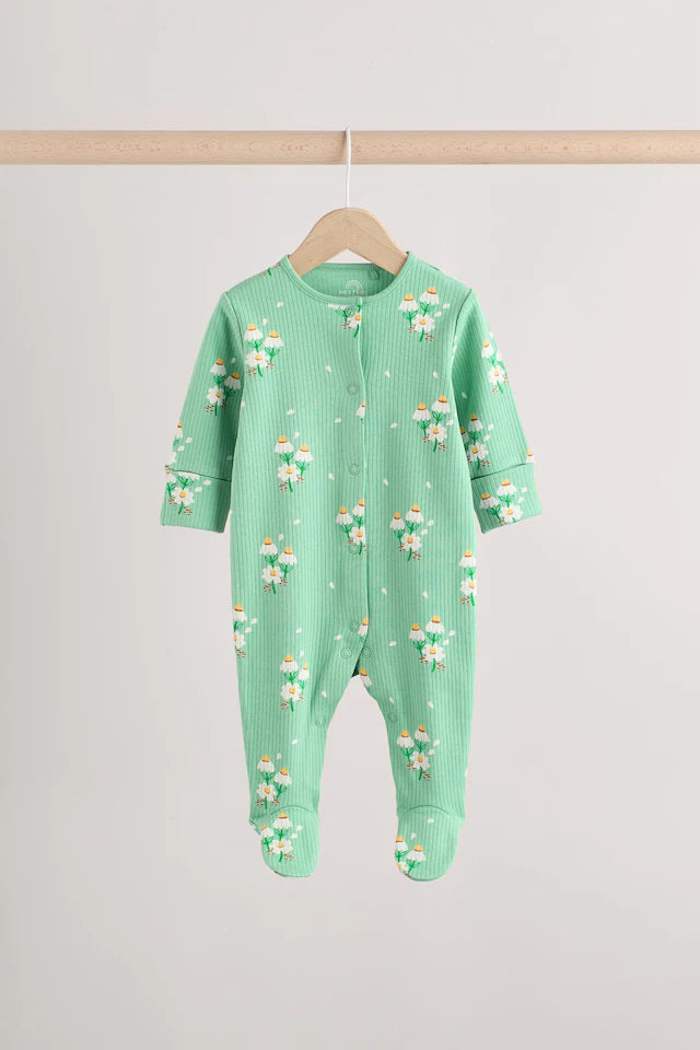 |BabyGirl| Macacão De Dormir 100% Algodão Floral Verde Para Bebês, Pacote Com 4 Unidades (0 a 2 anos)