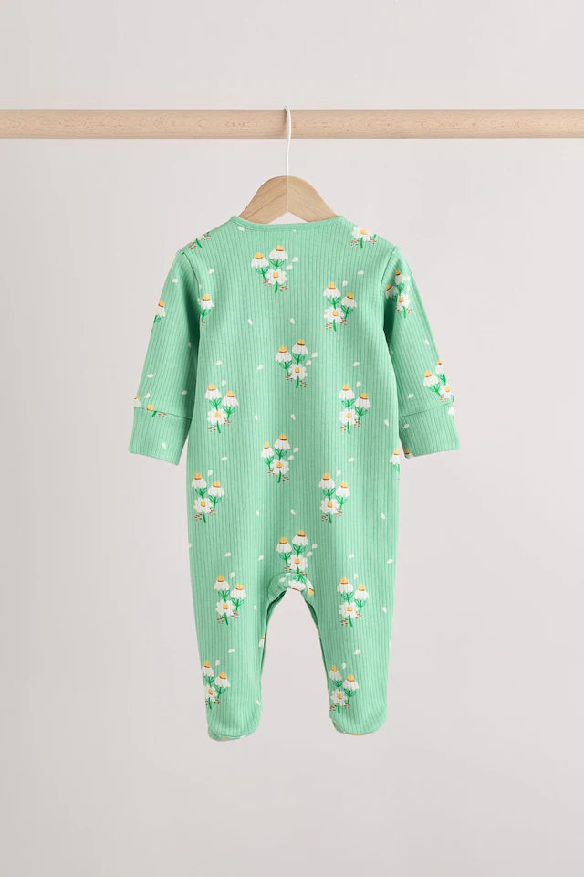 |BabyGirl| Macacão De Dormir 100% Algodão Floral Verde Para Bebês, Pacote Com 4 Unidades (0 a 2 anos)