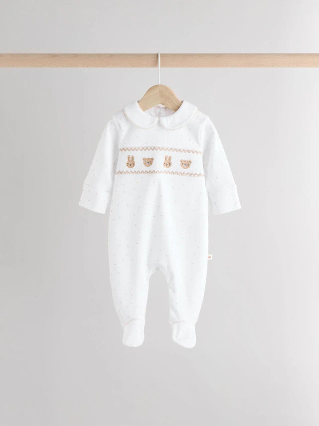 |BabyGirl| Macacão De Dormir Branco 100% Algodão, Pacote Com 3 Peças (0-2 anos)