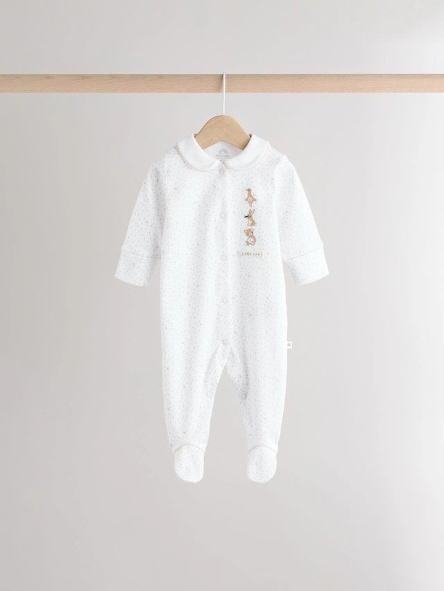 |BabyGirl| Macacão De Dormir Branco 100% Algodão, Pacote Com 3 Peças (0-2 anos)