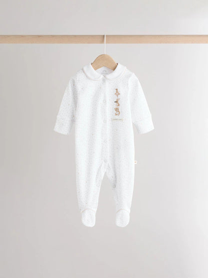 |BabyGirl| Macacão De Dormir Branco 100% Algodão, Pacote Com 3 Peças (0-2 anos)