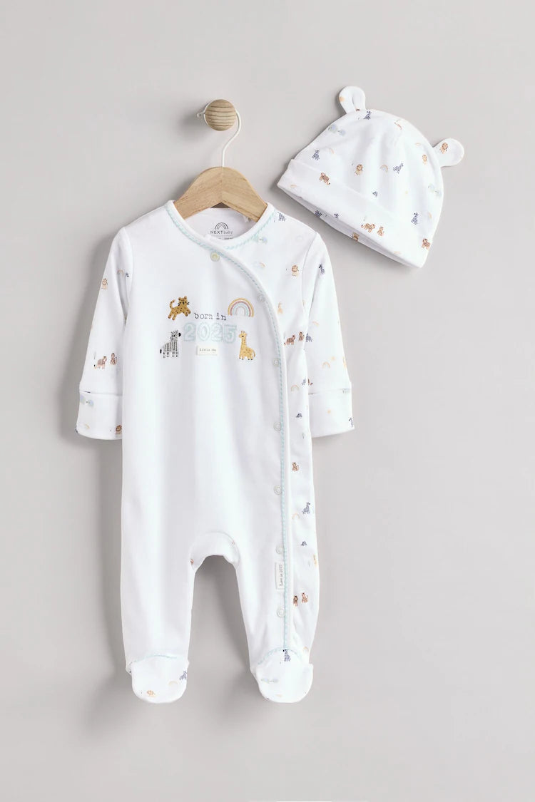 |BabyGirl| Conjunto De Pijama e Gorro 100% Algodão Para Bebê Branco Nascido Em 2025 (0-9 meses)