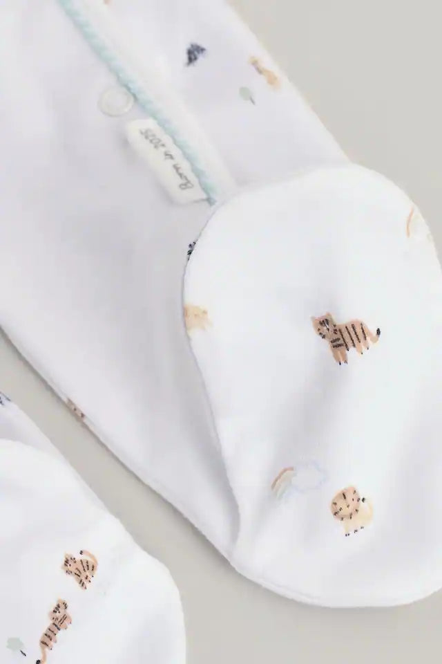 |BabyGirl| Conjunto De Pijama e Gorro 100% Algodão Para Bebê Branco Nascido Em 2025 (0-9 meses)