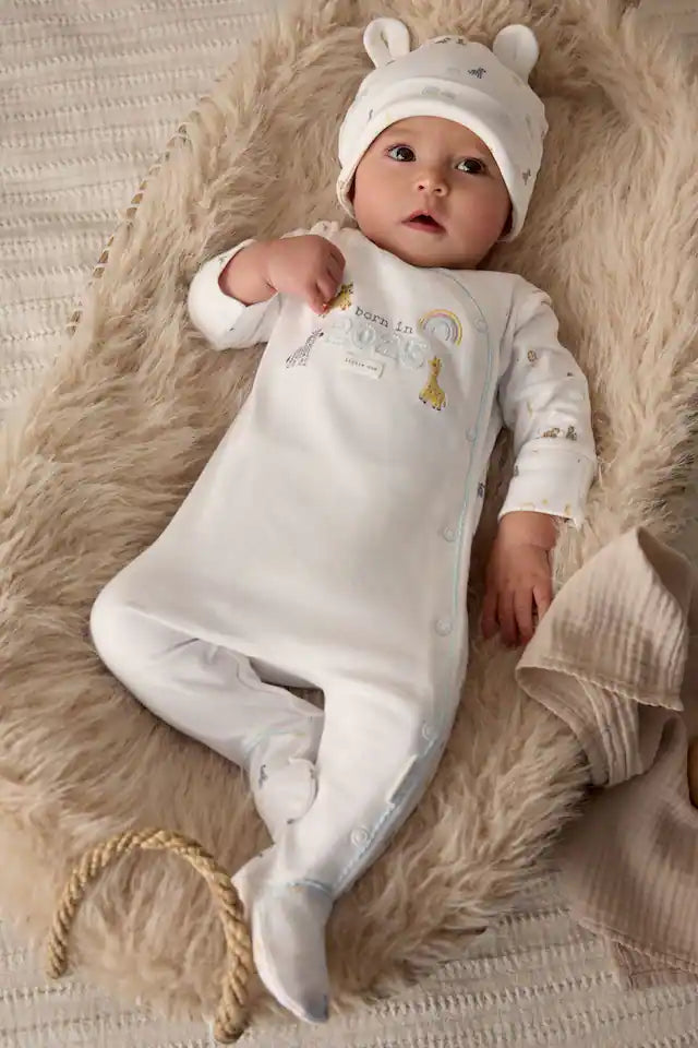 |BabyGirl| Conjunto De Pijama e Gorro 100% Algodão Para Bebê Branco Nascido Em 2025 (0-9 meses)